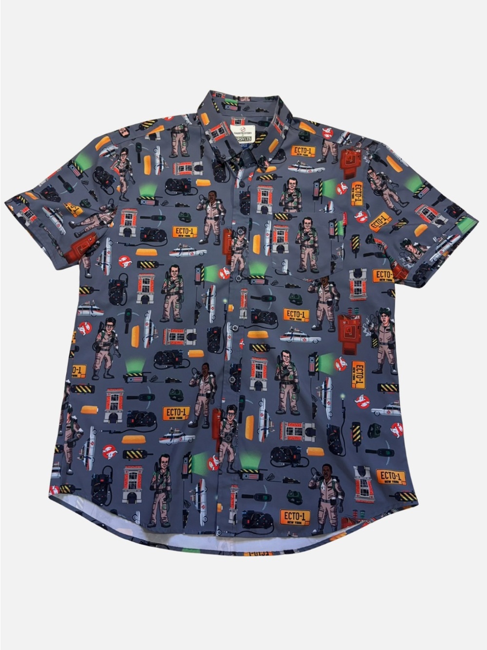 RSVLTS Ghostbusters Graphic Short-Sleeve Button-Up Shirt - Gray XL